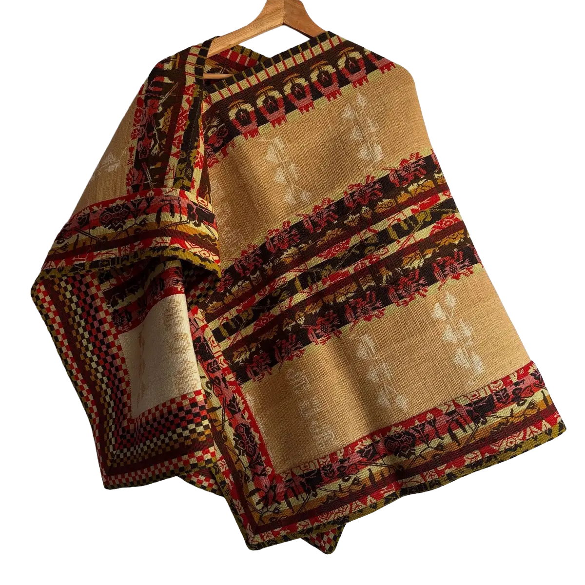 Chamanto Extra Fino de Lana con Bandas Ornamentales Tradicionales - Imagen 3
