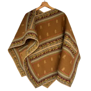 Chamanto Extra Fino de Lana en Tonos Camel con Diseños Ornamentales Tradicionales