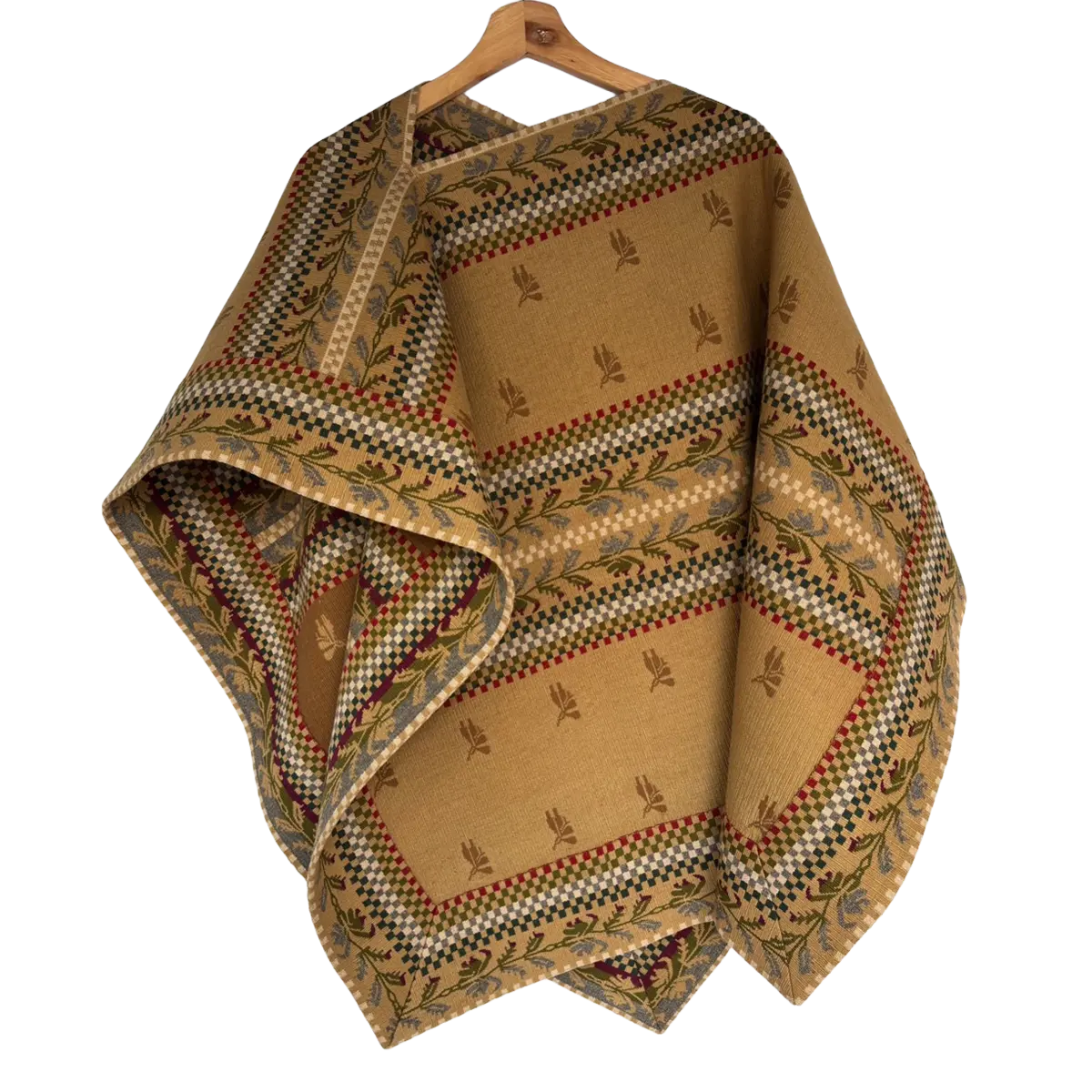 Chamanto Extra Fino de Lana en Tonos Camel con Diseños Ornamentales Tradicionales - Imagen 3