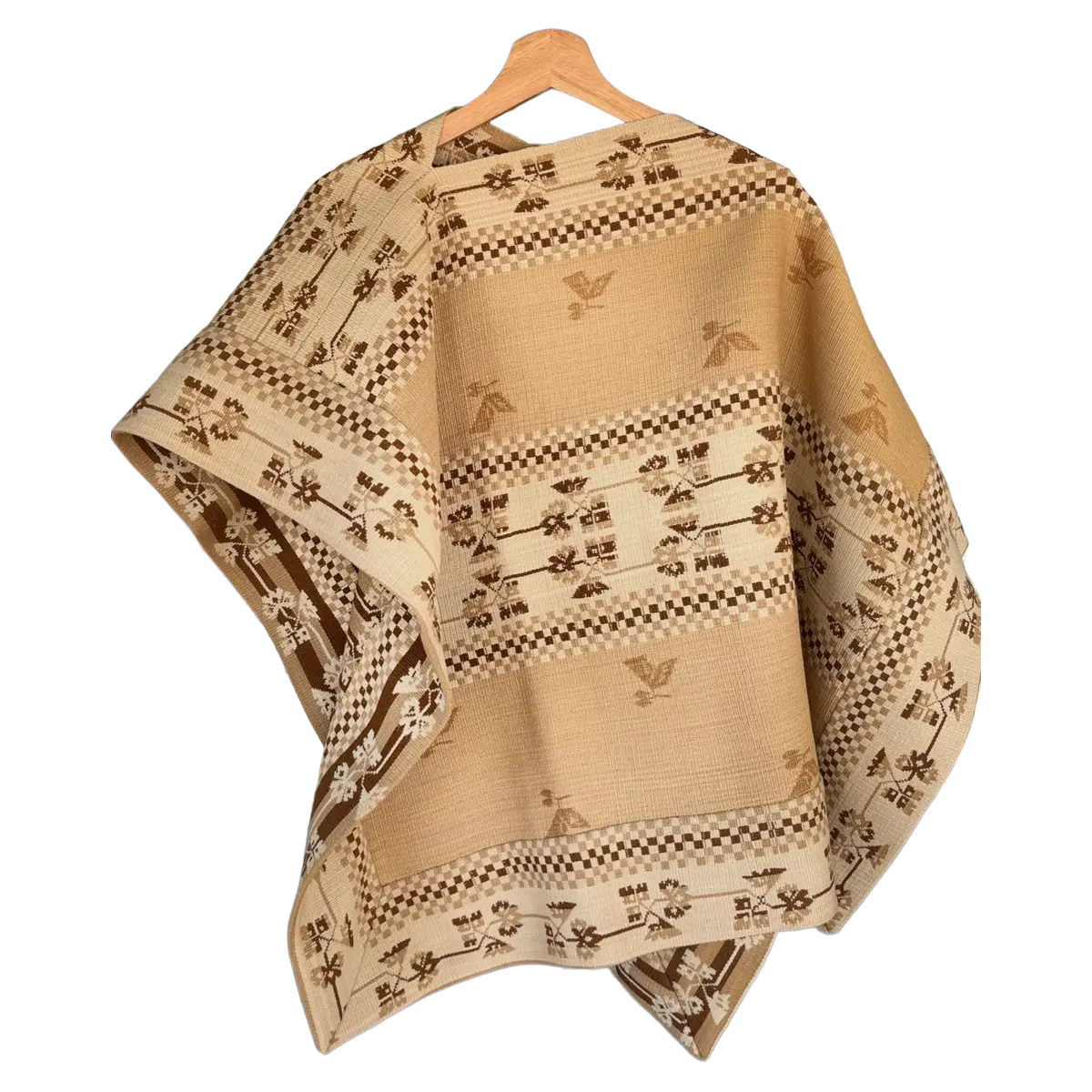 Chamanto de Lana en Tonos Beige con Motivos Tradicionales - Imagen 3