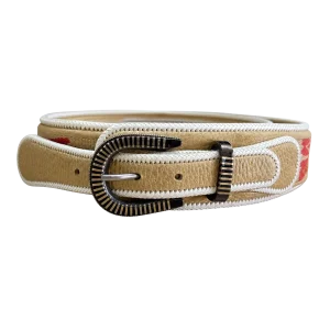Cinturón Fino de Chamanto Beige con Diseño Rojo