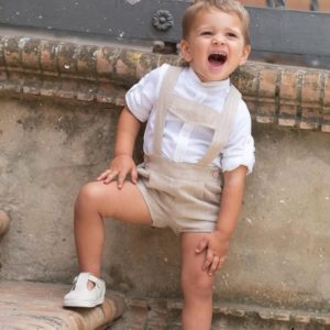 CONJUNTO DE CEREMONIA BEBÉ NIÑO NEKENIA DE PETO BEIGE