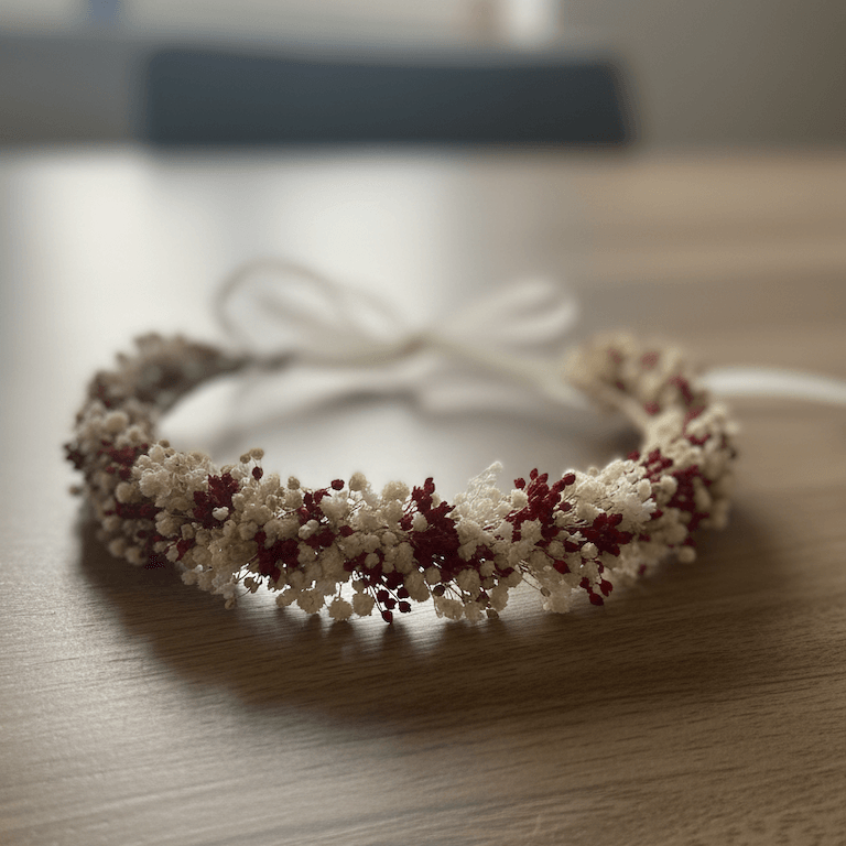 Coronita de flores para niña en crema y burdeos - Imagen 3