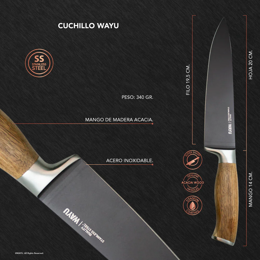 Cuchillo Wayu Multifuncional con Mango de Madera Acacia - Imagen 4