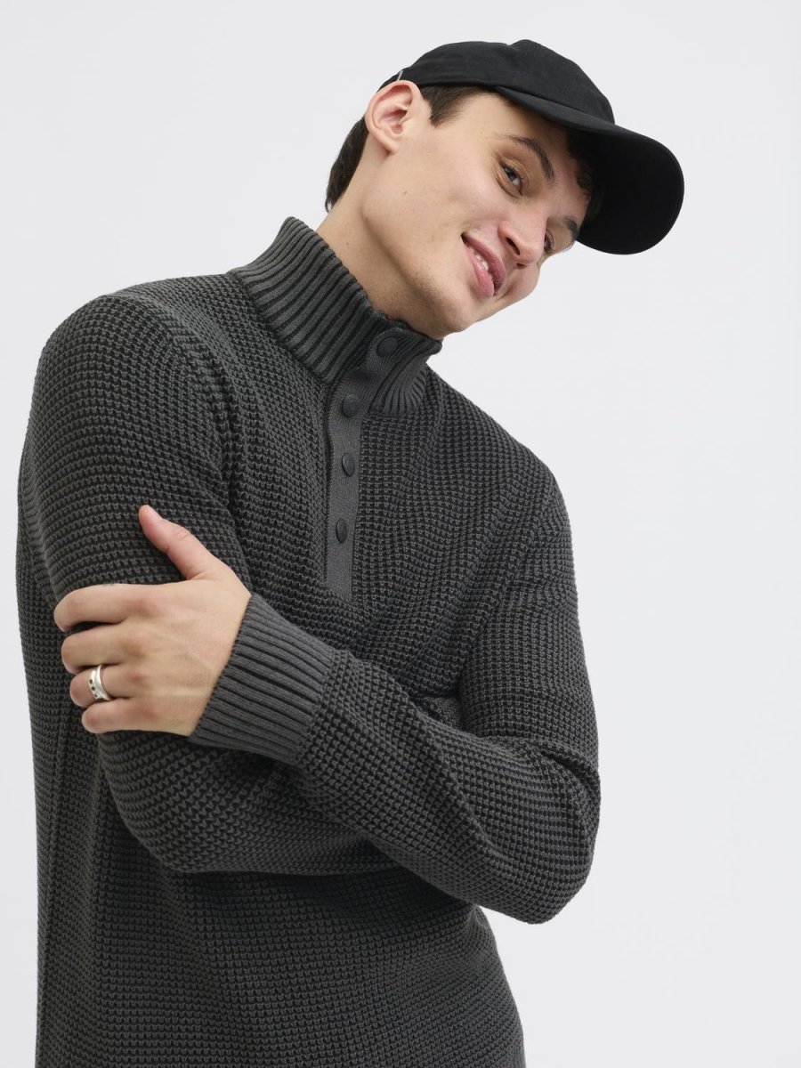 SWEATER TEJIDO ETHAN - Black Detail:Twist w. Asphalt. Button placket - Imagen 4