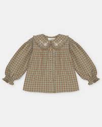 Camisa Niña Cuadros Cuello Bordado