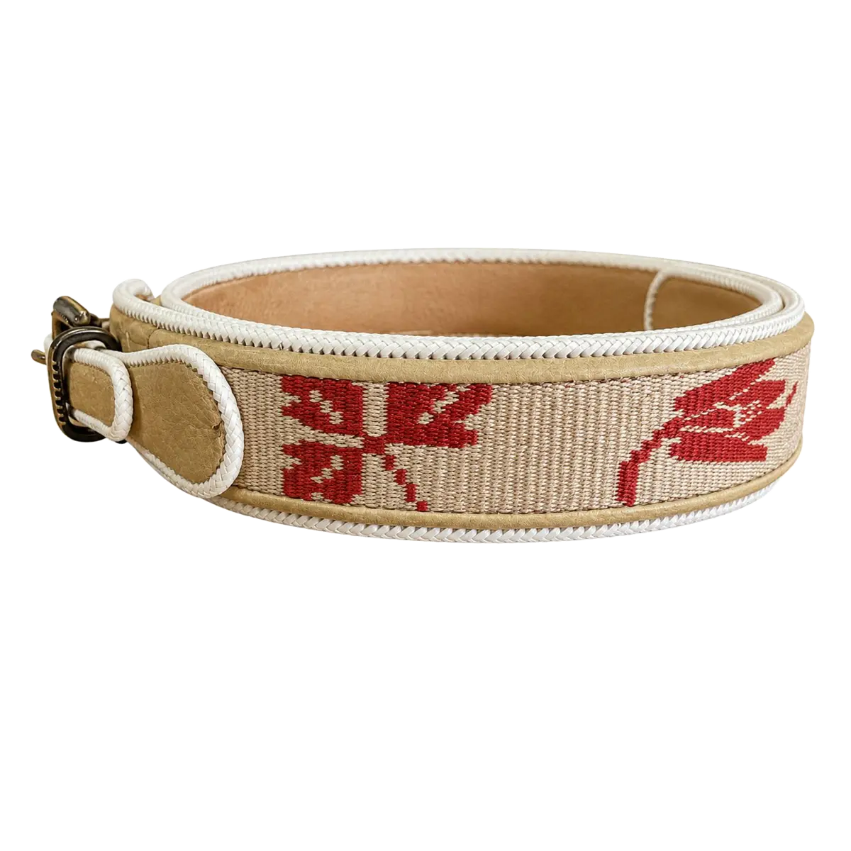 Cinturón Fino de Chamanto Beige con Diseño Rojo - Imagen 3