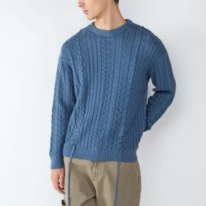 SWEATER CUELLO REDONDO CABLES BMK-NAVY BLUE