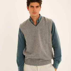 Chaleco Cuello Pico Lambswool - Gris