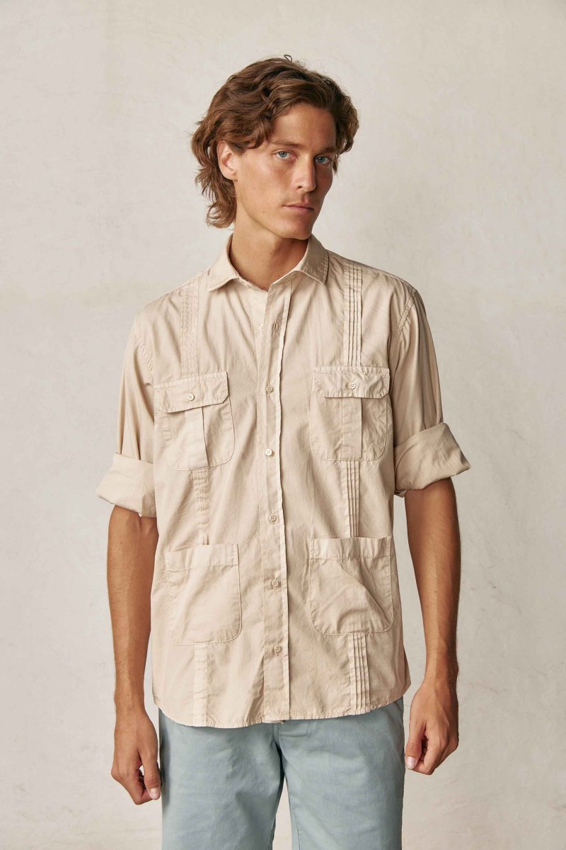 Camisa Guayabera con Jaretas de Popelín - Camel