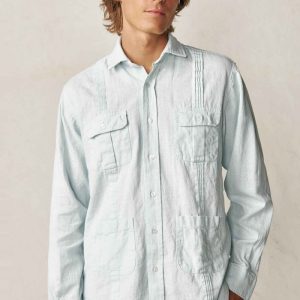 Camisa Guayabera con Jaretas de Lino - Azul Agua