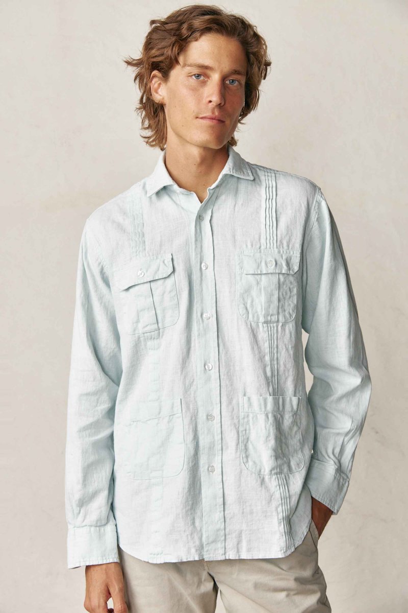 Camisa Guayabera con Jaretas de Lino - Azul Agua - Imagen 2
