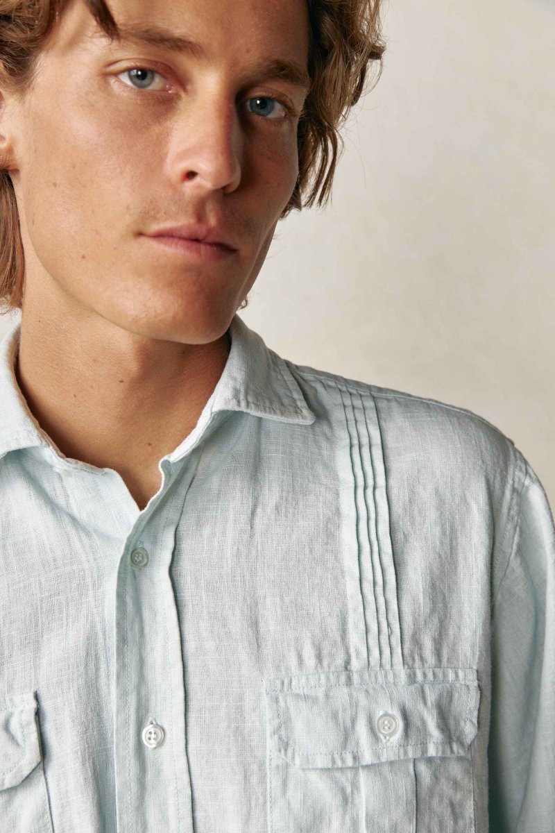 Camisa Guayabera con Jaretas de Lino - Azul Agua - Imagen 3