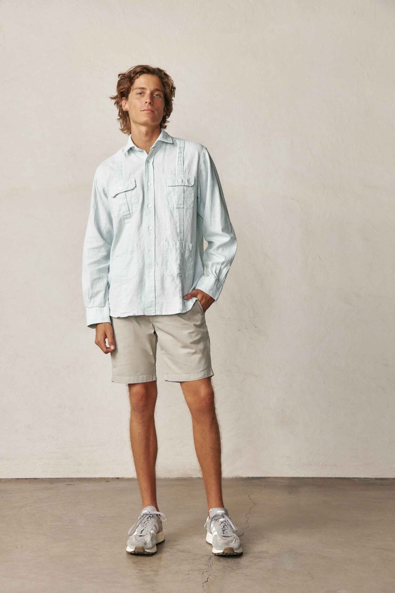 Camisa Guayabera con Jaretas de Lino - Azul Agua - Imagen 4