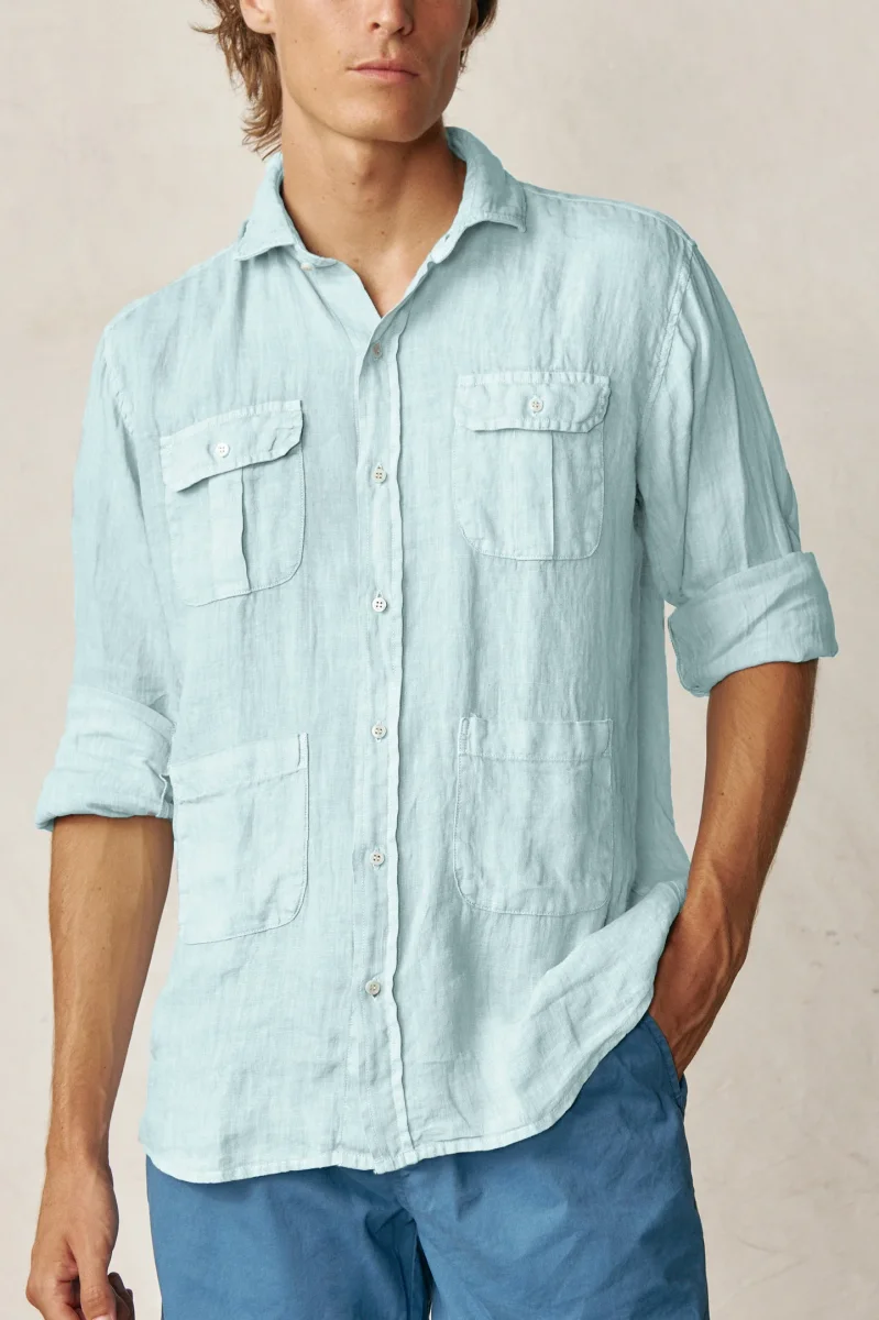 Camisa Guayabera de Lino - Azul Cielo - Imagen 3