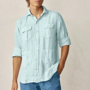 Camisa Guayabera de Lino - Azul Cielo