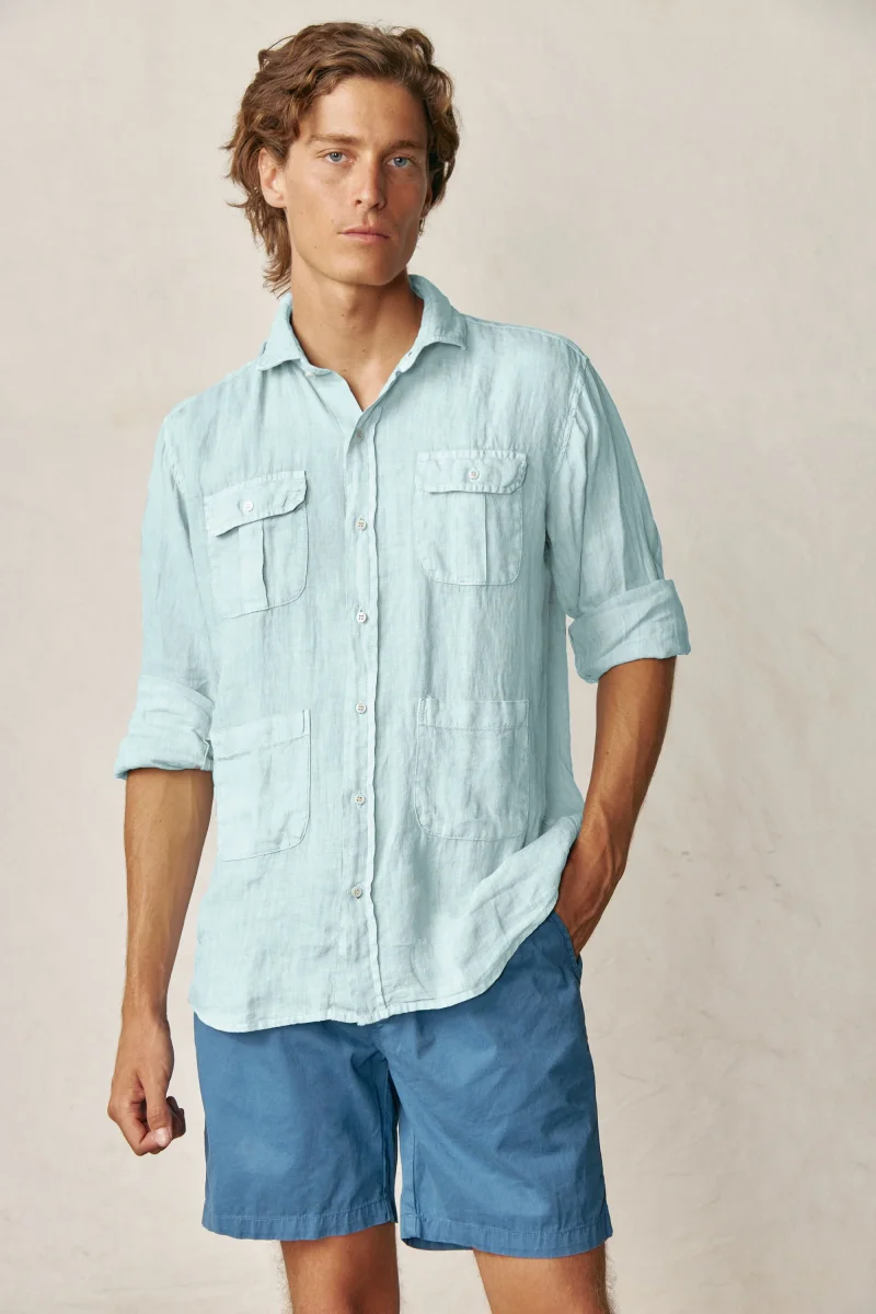 Camisa Guayabera de Lino - Azul Cielo