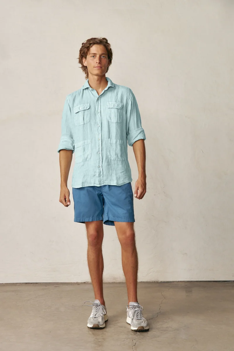 Camisa Guayabera de Lino - Azul Cielo - Imagen 4