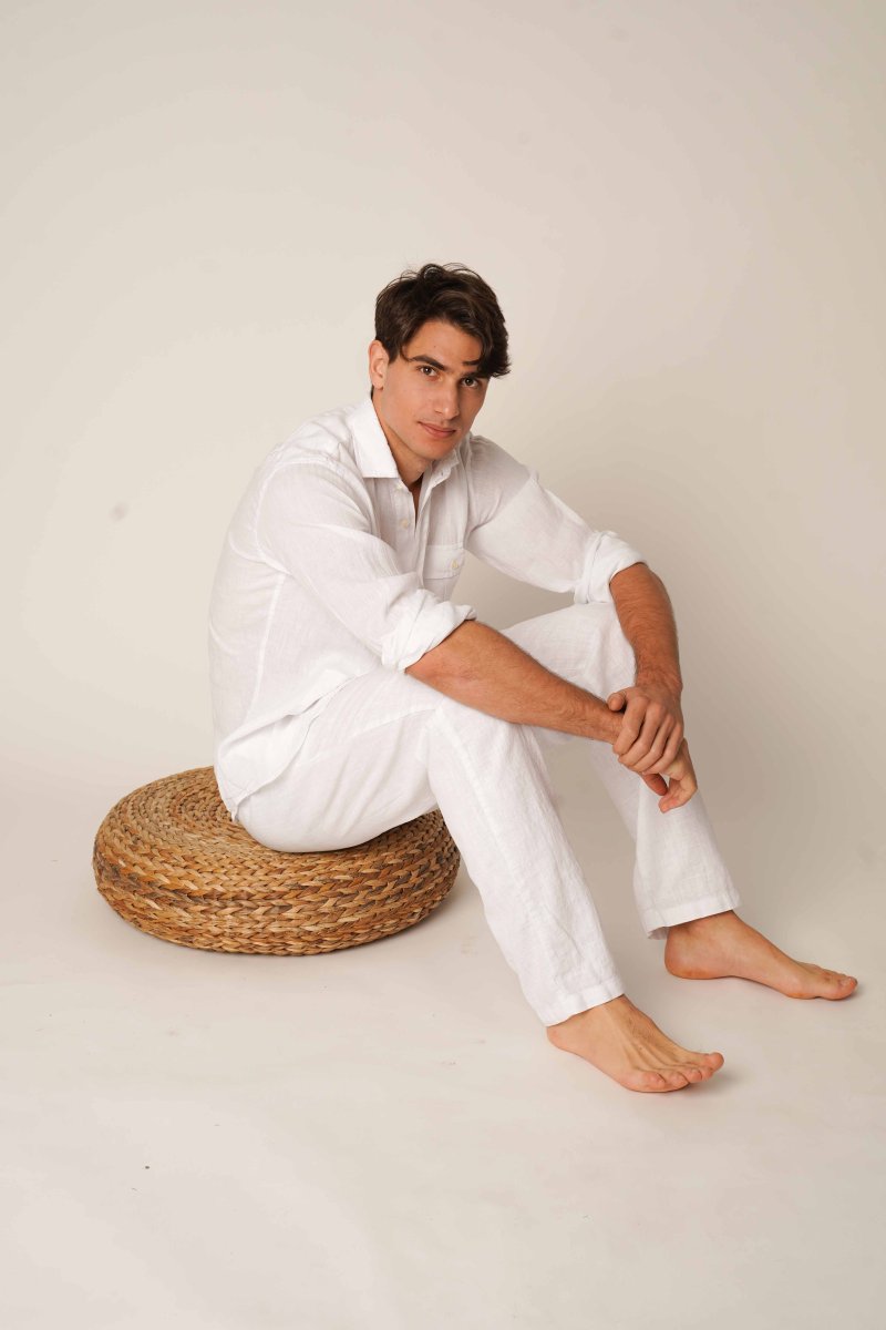 Camisa Guayabera de Lino - Blanco - Imagen 4
