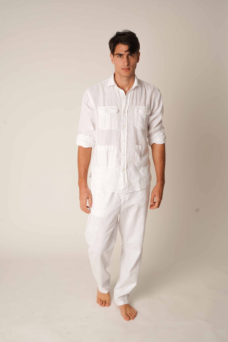 Camisa Guayabera de Lino - Blanco - Imagen 5