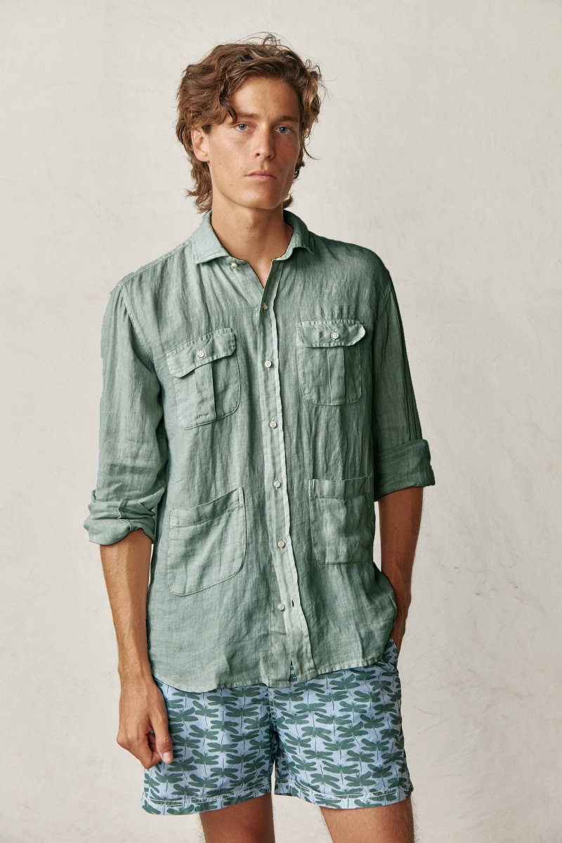 Camisa Guayabera de Lino - Verde - Imagen 2