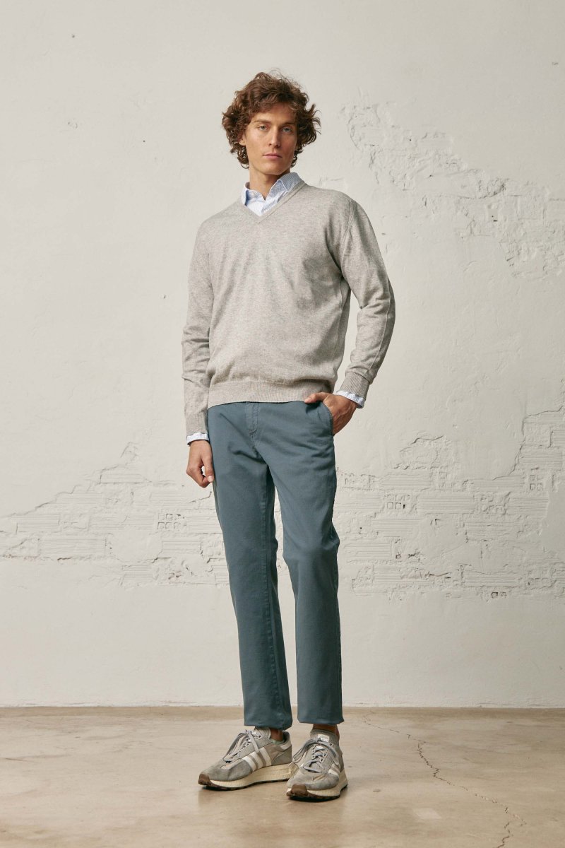 Jersey Cuello Pico Algodón / Lana - Gris Claro - Imagen 3