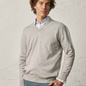 Jersey Cuello Pico Algodón / Lana - Gris Claro