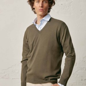 Jersey Cuello Pico Algodón / Lana - Khaki