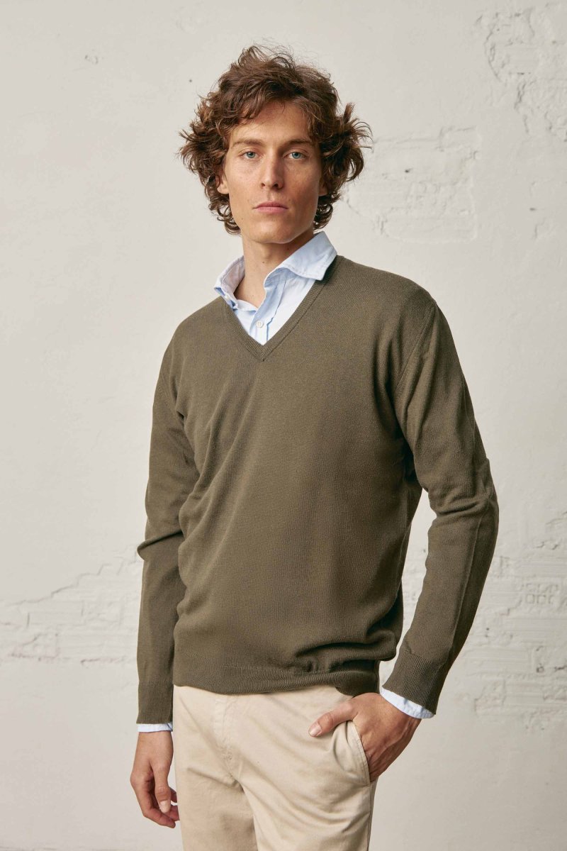 Jersey Cuello Pico Algodón / Lana - Khaki