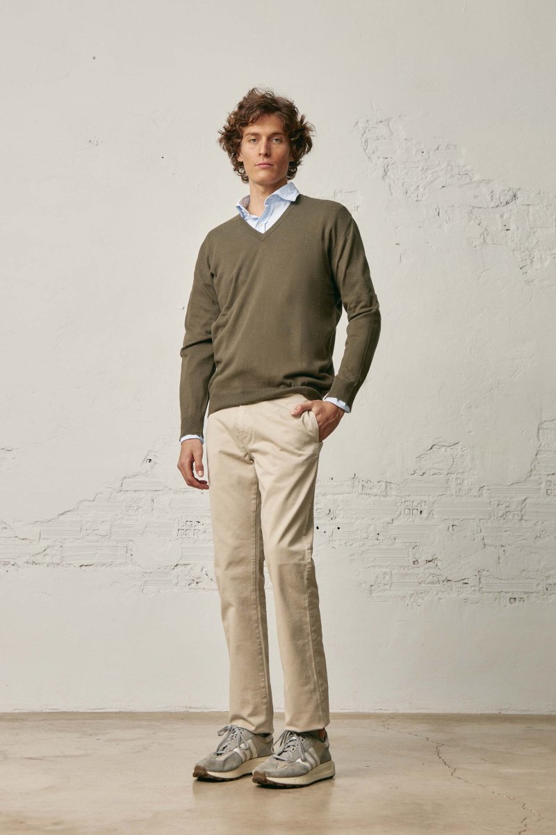 Jersey Cuello Pico Algodón / Lana - Khaki - Imagen 3