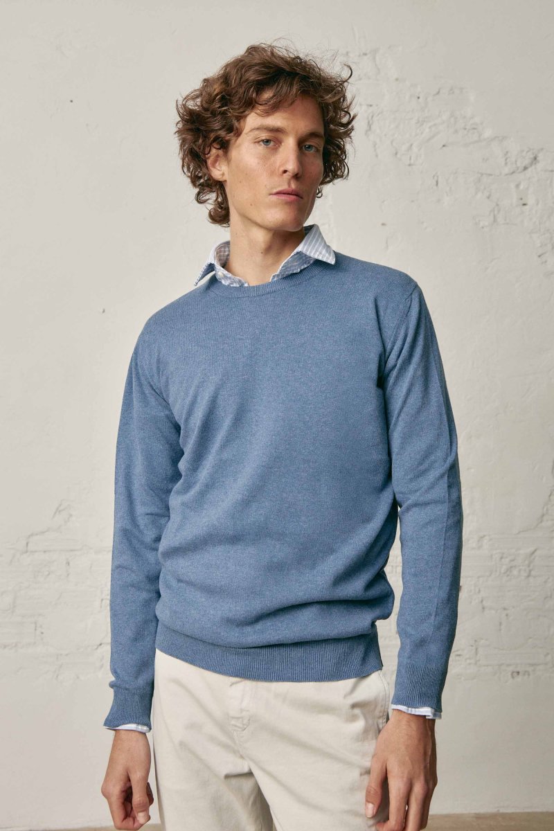 Jersey Cuello Redondo Fino Algodón - Azul