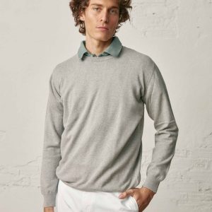 Jersey Cuello Redondo Fino Algodón / Lana - Gris Claro