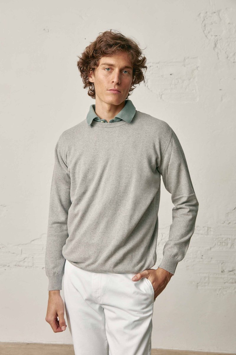 Jersey Cuello Redondo Fino Algodón / Lana - Gris Claro - Imagen 2