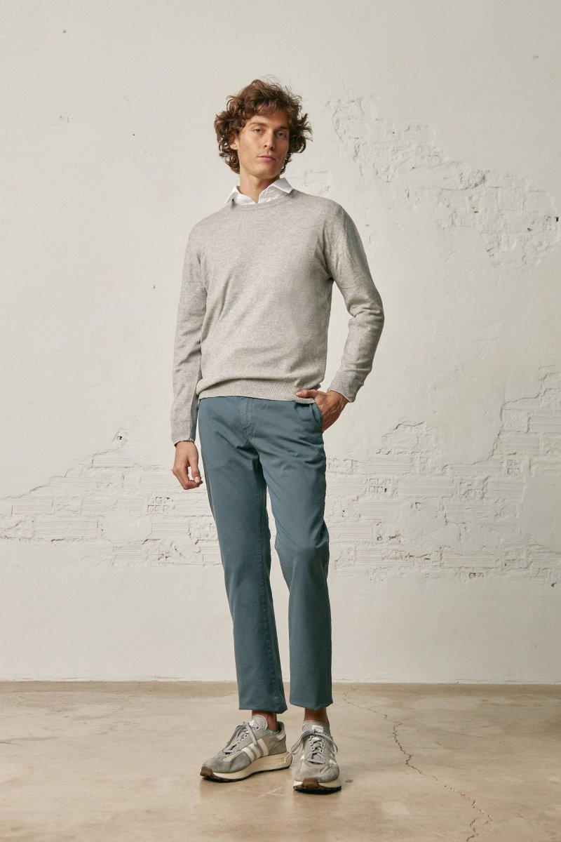 Jersey Cuello Redondo Fino Algodón - Gris Claro - Imagen 3