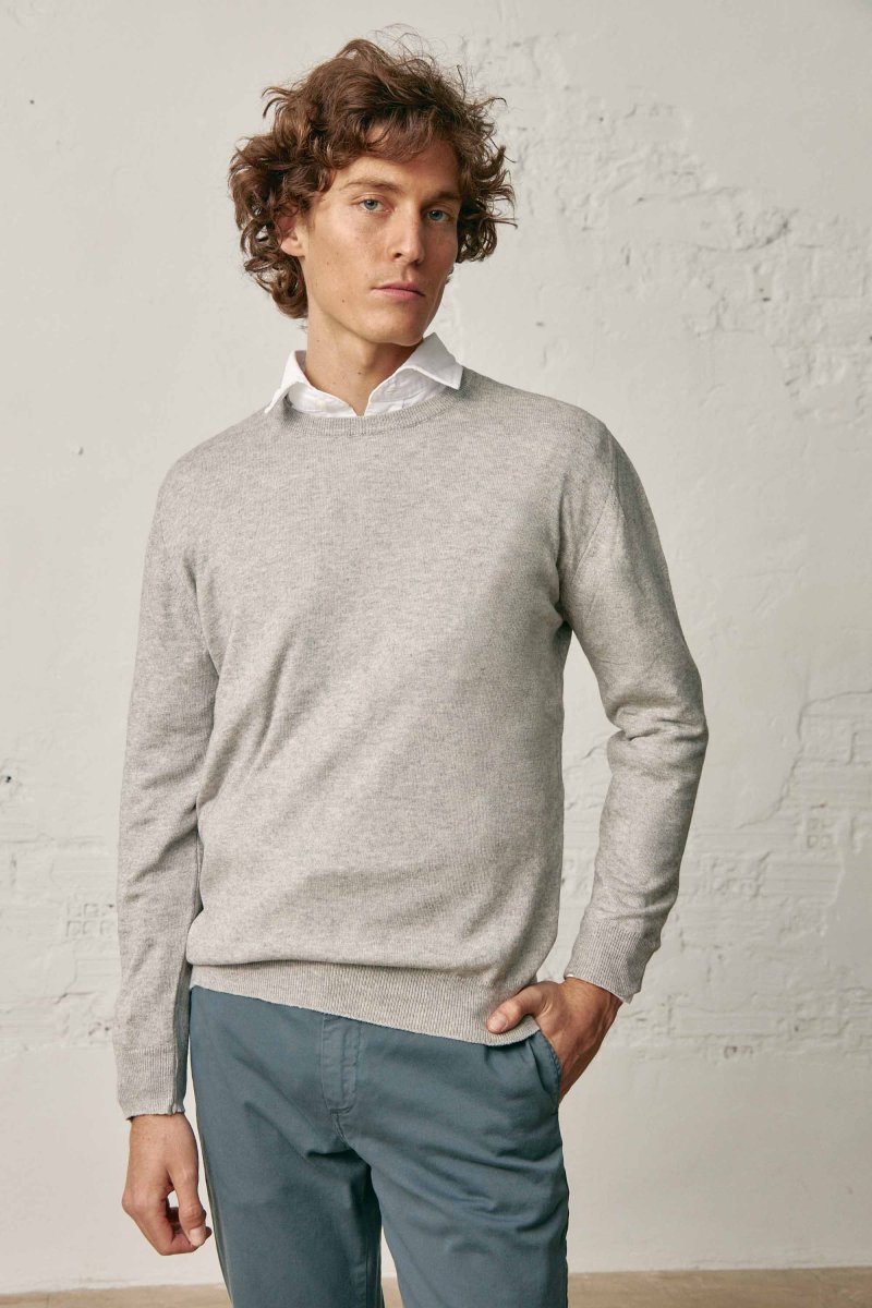 Jersey Cuello Redondo Fino Algodón - Gris Claro - Imagen 2