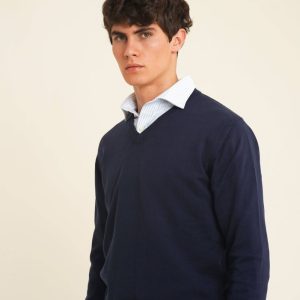 Jersey Cuello Pico Algodón - Azul Marino