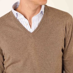 Jersey Cuello Pico Lambswool - Tostado