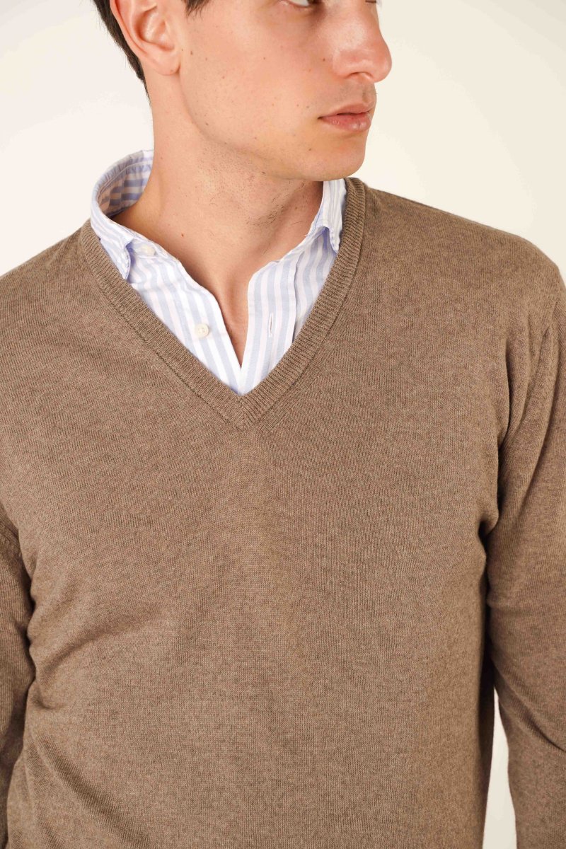 Jersey Cuello Pico Lambswool - Tostado