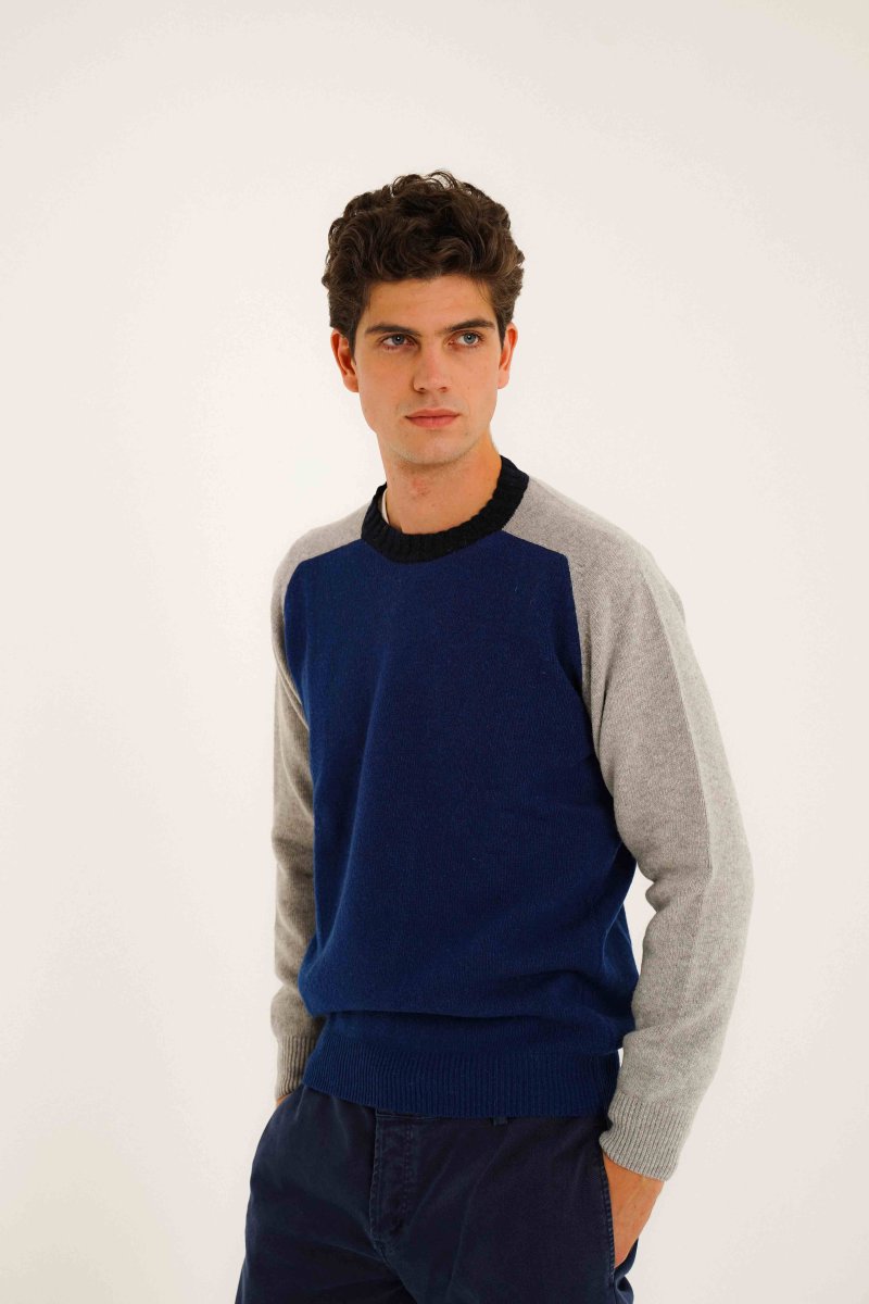 Jersey Cuello Redondo Lambswool - Azul & Gris - Imagen 2