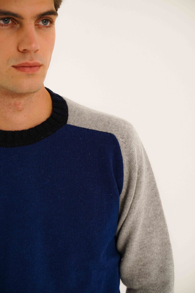 Jersey Cuello Redondo Lambswool - Azul & Gris - Imagen 4