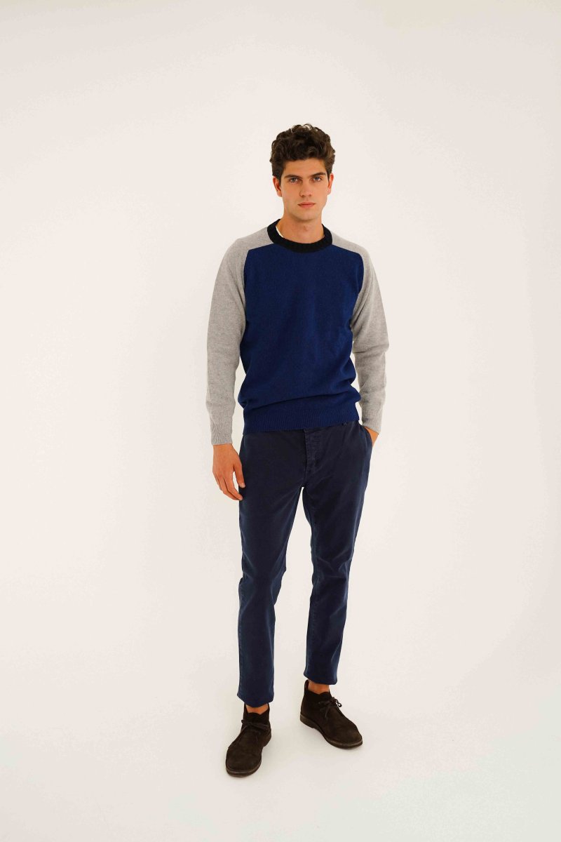 Jersey Cuello Redondo Lambswool - Azul & Gris - Imagen 3
