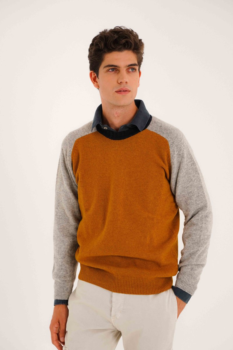 Jersey Cuello Redondo Lambswool - Camel & Gris