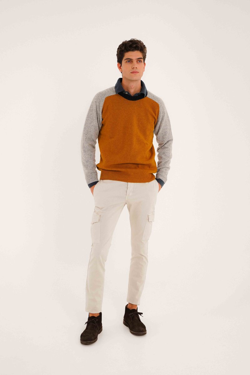 Jersey Cuello Redondo Lambswool - Camel & Gris - Imagen 3
