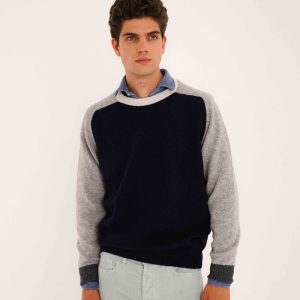Jersey Cuello Redondo Lambswool - Marino & Gris