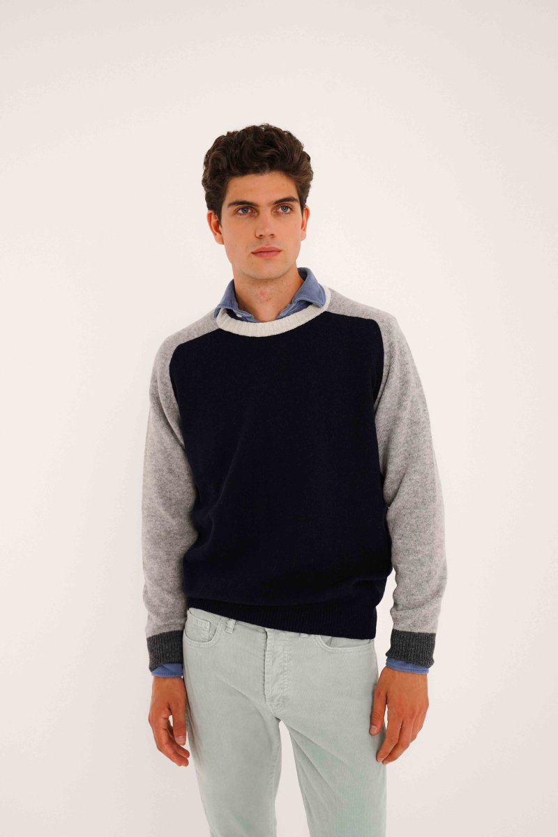 Jersey Cuello Redondo Lambswool - Marino & Gris - Imagen 2