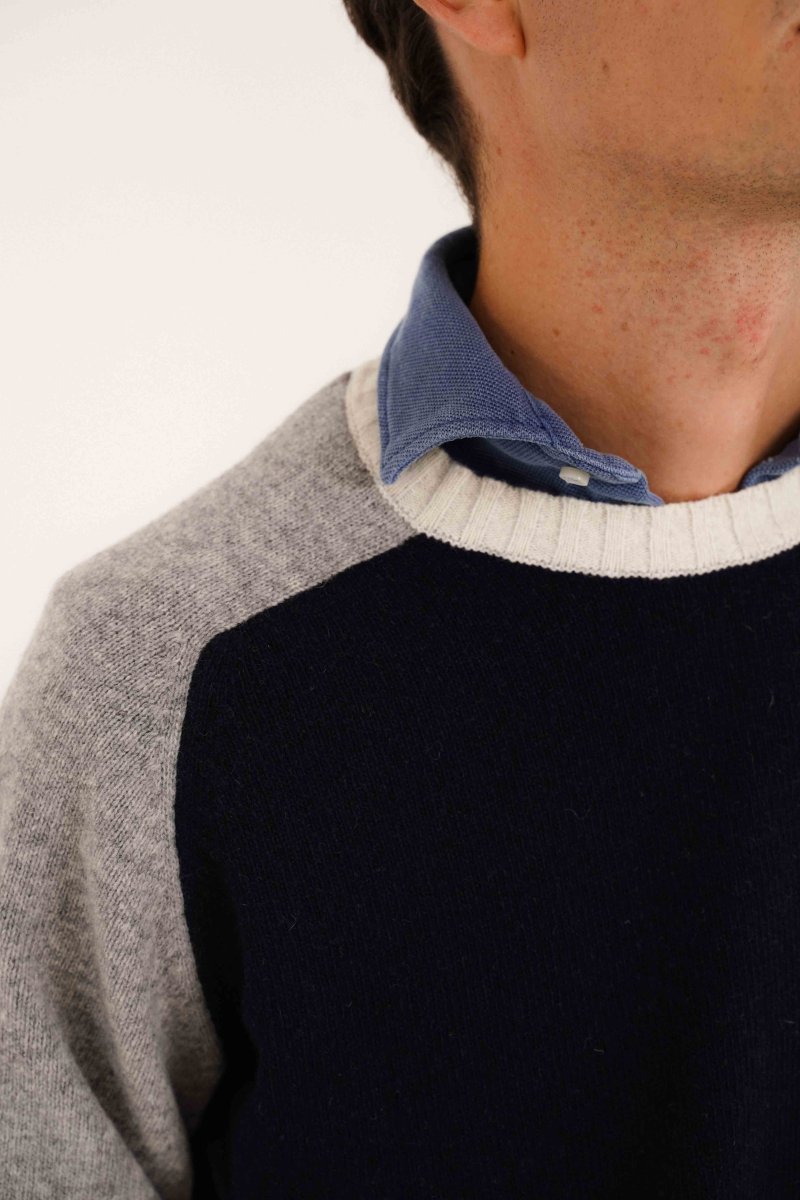 Jersey Cuello Redondo Lambswool - Marino & Gris - Imagen 3