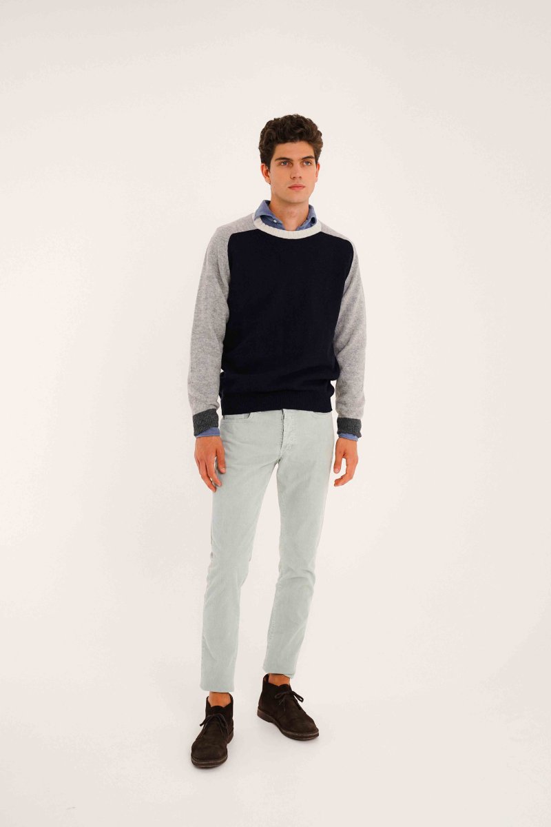 Jersey Cuello Redondo Lambswool - Marino & Gris - Imagen 4