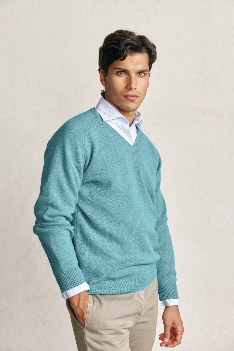 Jersey Cuello Pico Lambswool - Turquesa
