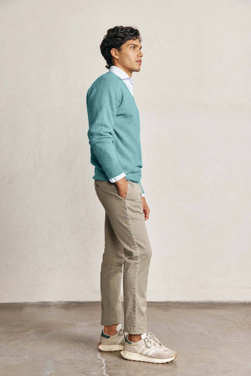Jersey Cuello Pico Lambswool - Turquesa - Imagen 3