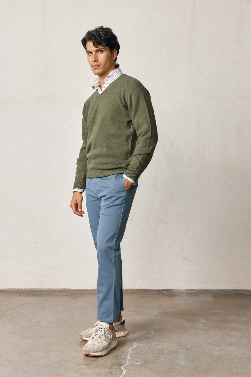 Jersey Cuello Pico Lambswool - Verde Caza Claro - Imagen 3